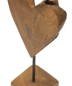 Sculpture cœur Teck recyclé base métal Noir