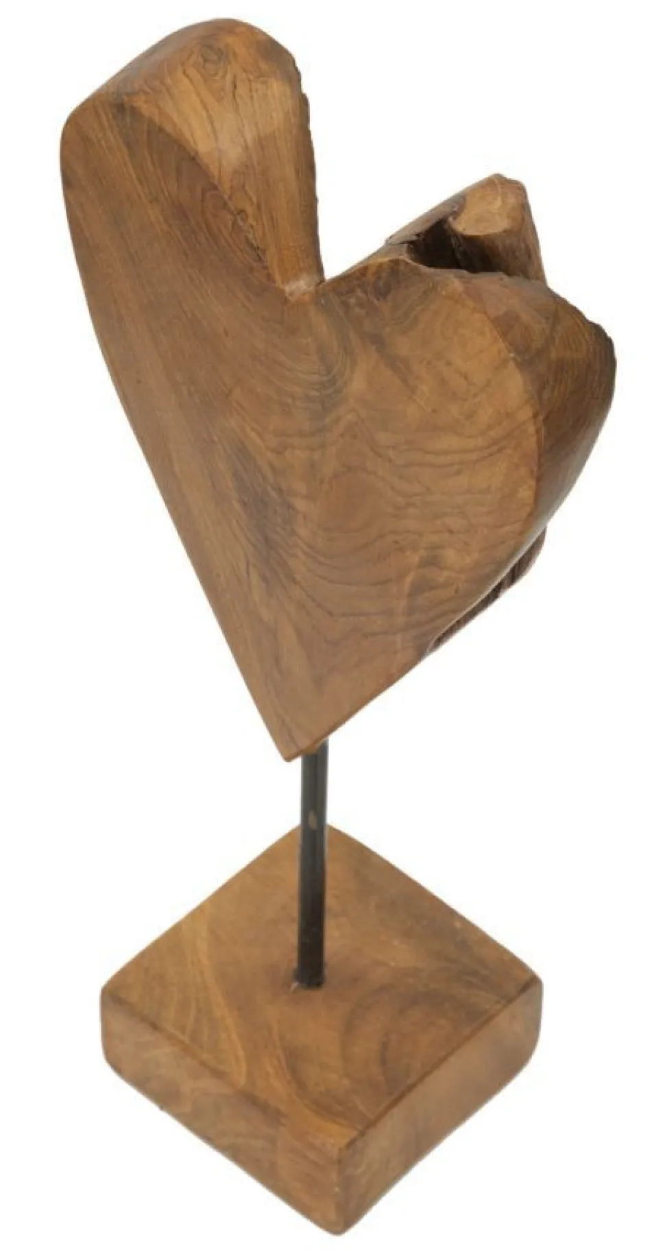 Sculpture cœur Teck recyclé base métal Noir