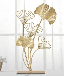 Sculpture déco en métal doré feuilles