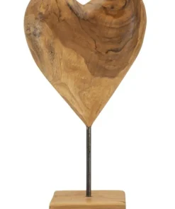 Sculpture en cœur Teck recyclé socle métal