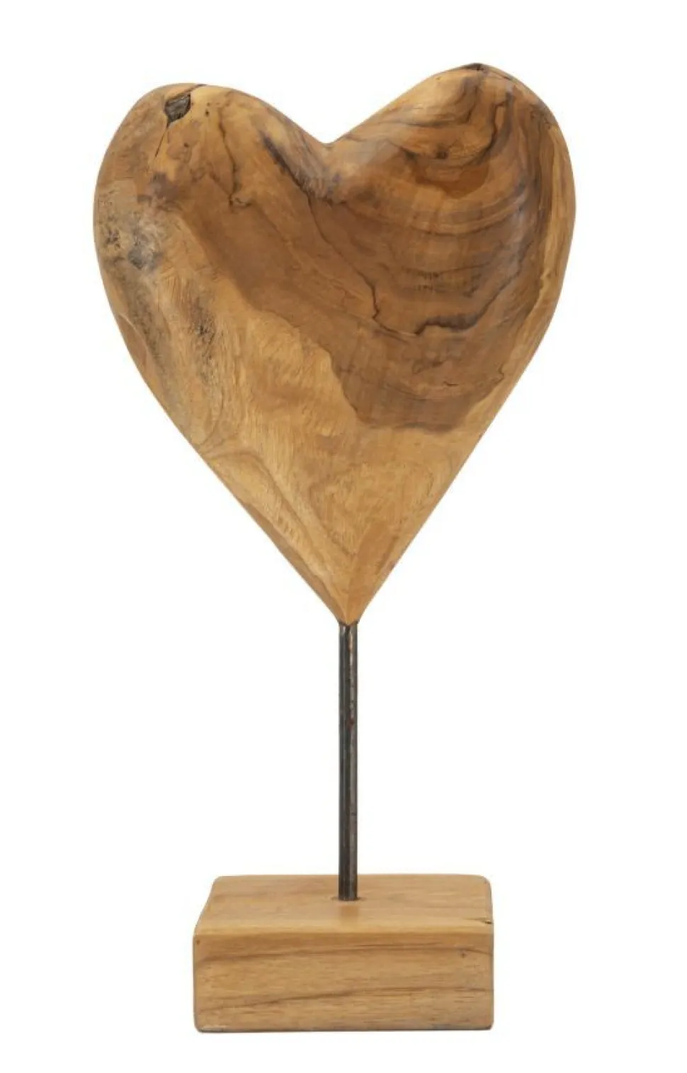 Sculpture en cœur Teck recyclé socle métal