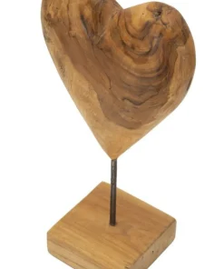 Sculpture en cœur Teck recyclé socle métal