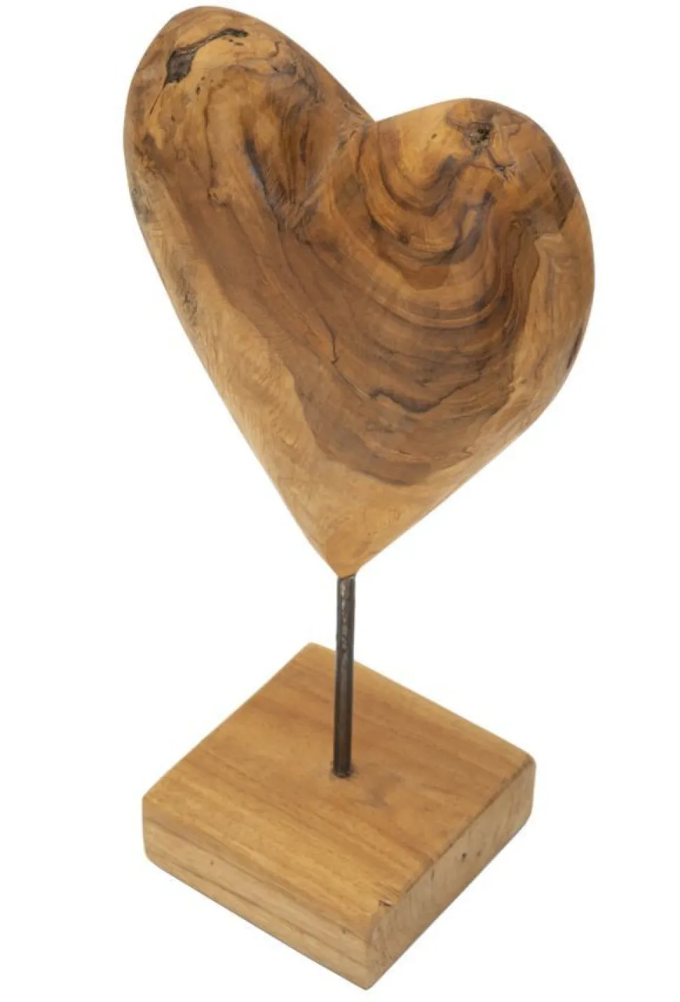 Sculpture en cœur Teck recyclé socle métal