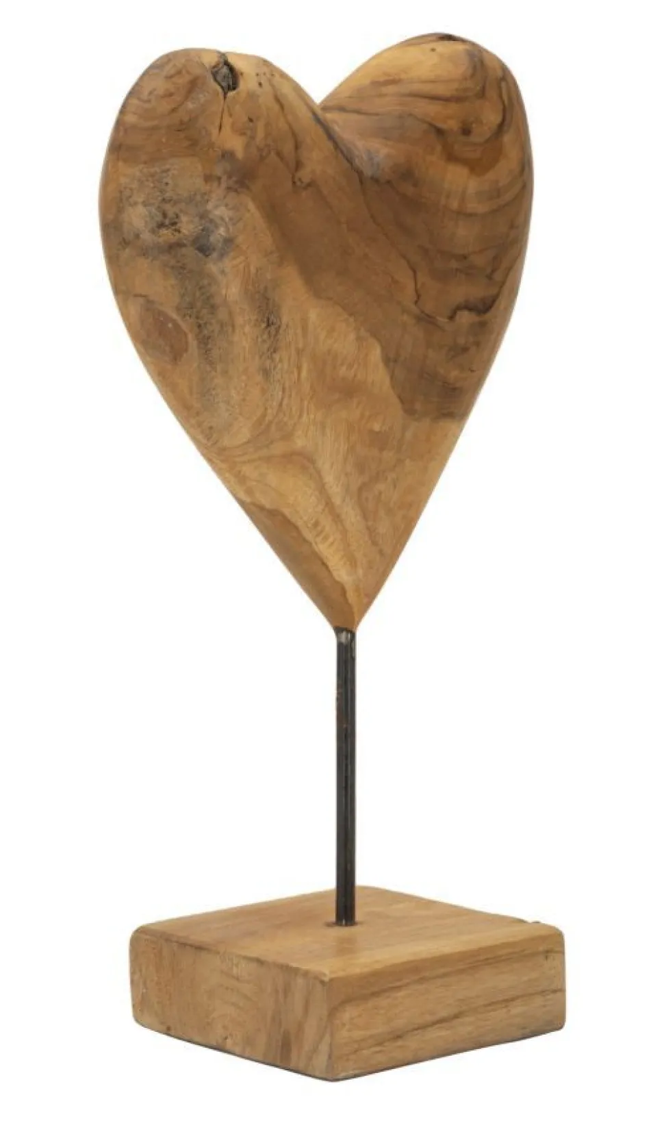 Sculpture en cœur Teck recyclé socle métal