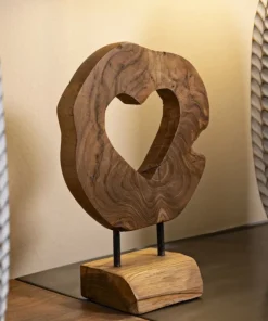 Sculpture en Teck avec ouverture cœur marron naturel