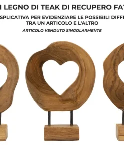 Sculpture en Teck avec ouverture cœur marron naturel