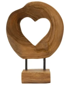 Sculpture en Teck avec ouverture cœur marron naturel