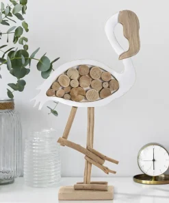 Sculpture Flamant en bois massif et M.D.F. blanc