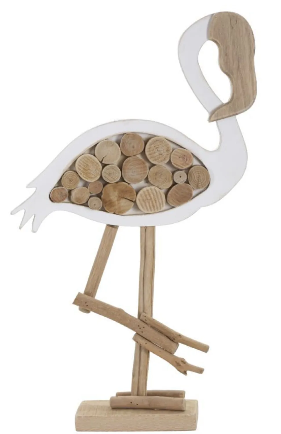 Sculpture Flamant en bois massif et M.D.F. blanc