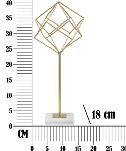 Sculpture géométrique en métal doré et base en marbre