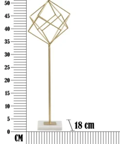 Sculpture géométrique métal doré base marbre blanc