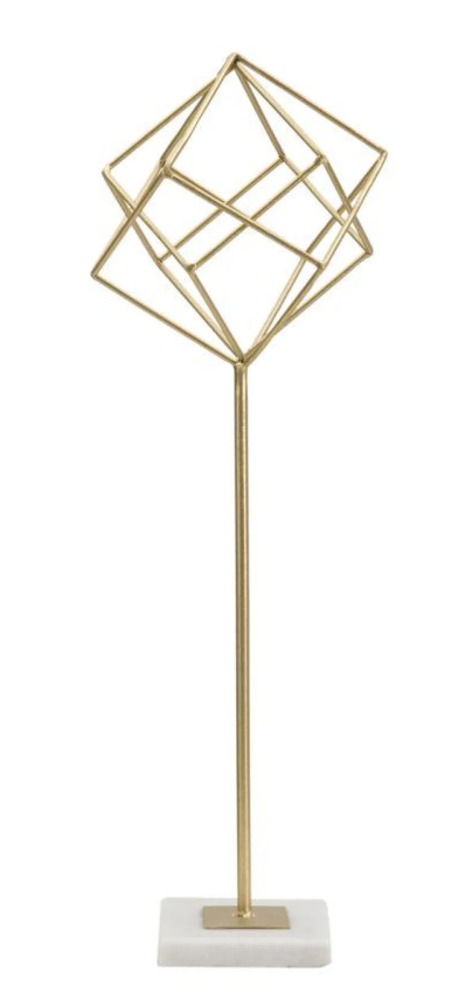 Sculpture géométrique métal doré base marbre blanc