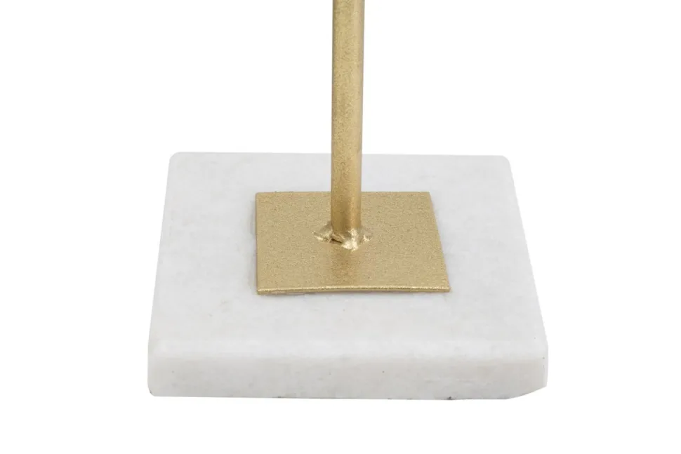 Sculpture géométrique métal doré base marbre blanc
