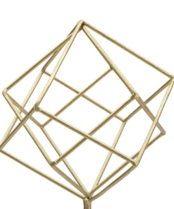 Sculpture géométrique métal doré base marbre blanc
