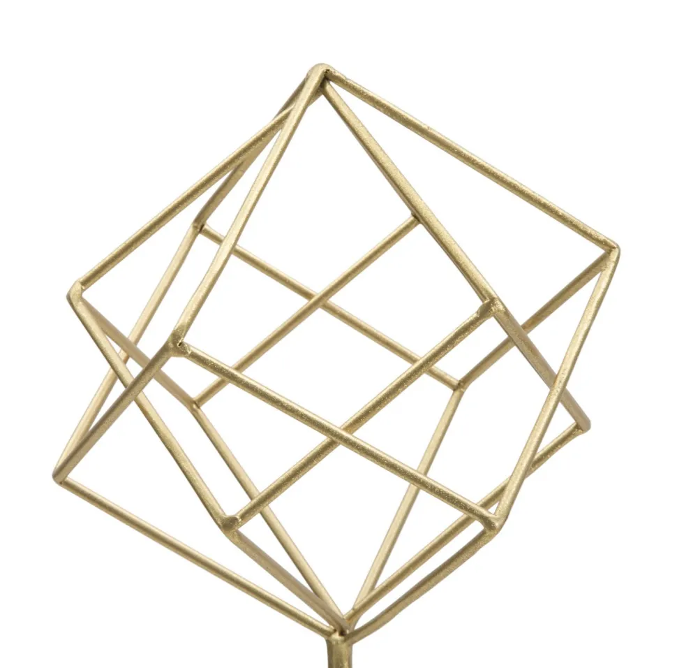 Sculpture géométrique métal doré base marbre blanc
