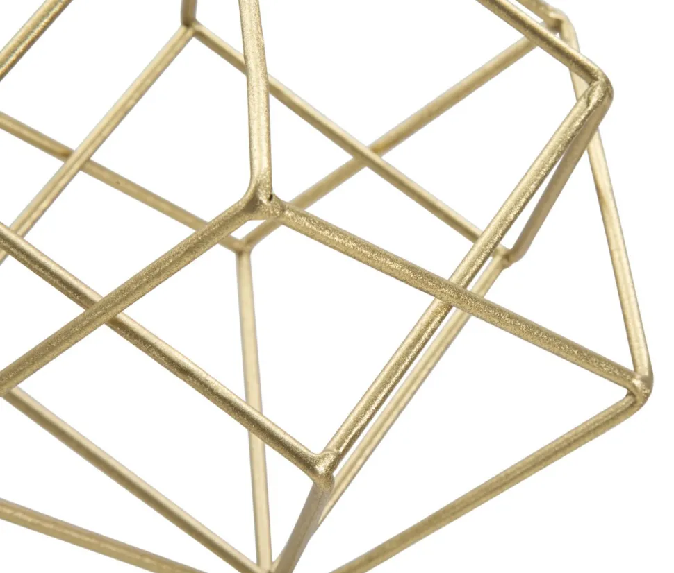 Sculpture géométrique métal doré base marbre blanc