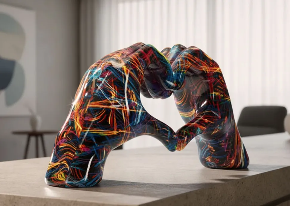 Sculpture Mains entrelacées Cœur couleurs vives