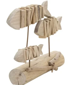 Sculpture poisson en bois massif socle bois naturel
