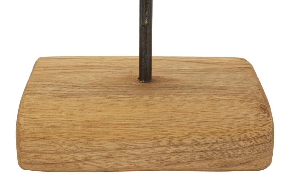 Sculpture ronde Teck recyclé motifs irréguliers marron socle en bois