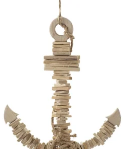 Sculpture suspendue Ancre en bois naturel