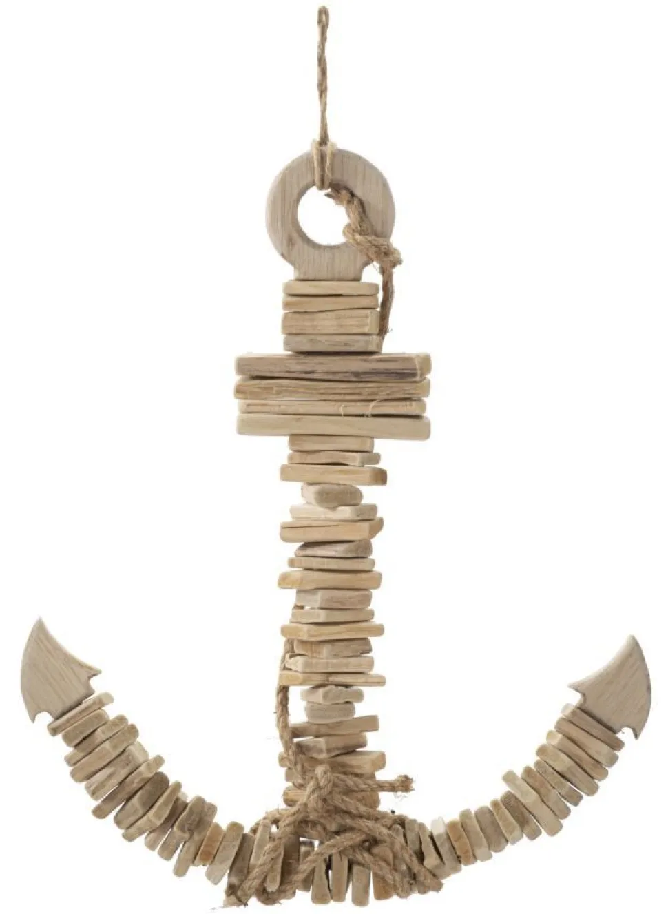 Sculpture suspendue Ancre en bois naturel