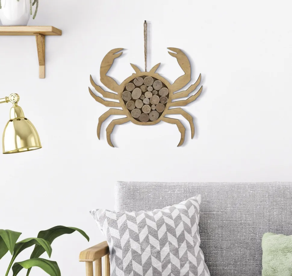 Sculpture suspendue en forme de Crabe Bois massif et MDF