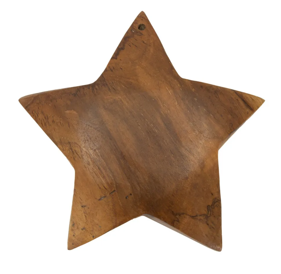 Sculpture étoile en Teck marron naturel