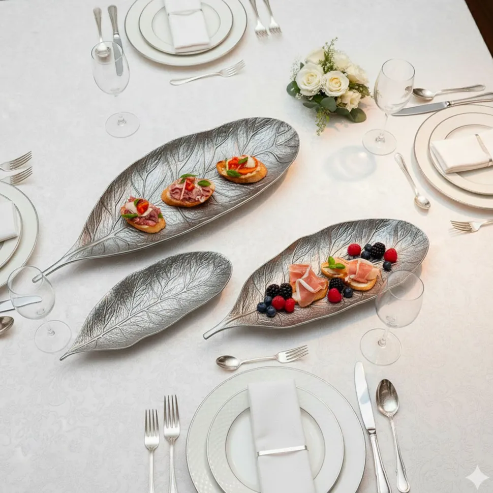 Set de 3 plateaux feuilles Natura Nickel