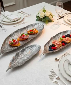 Set de 3 plateaux feuilles Natura Nickel