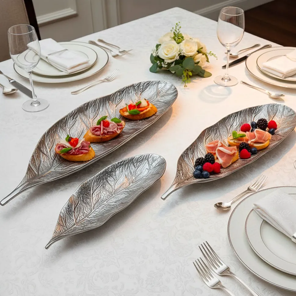 Set de 3 plateaux feuilles Natura Nickel