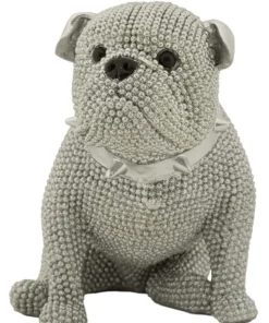 Statue Bouledogue assis Polyrésine Argent collier clous Argent