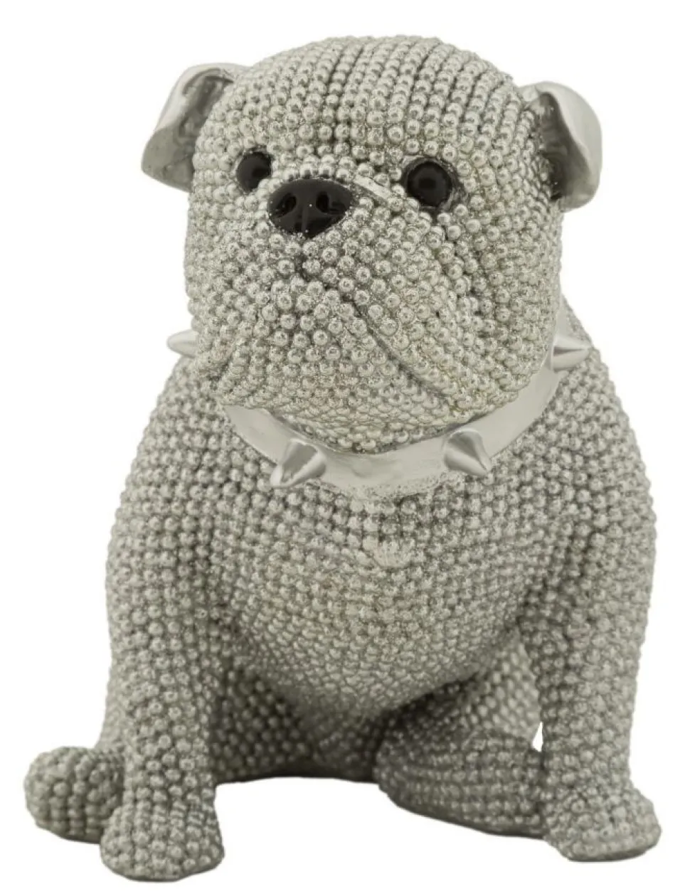 Statue Bouledogue assis Polyrésine Argent collier clous Argent