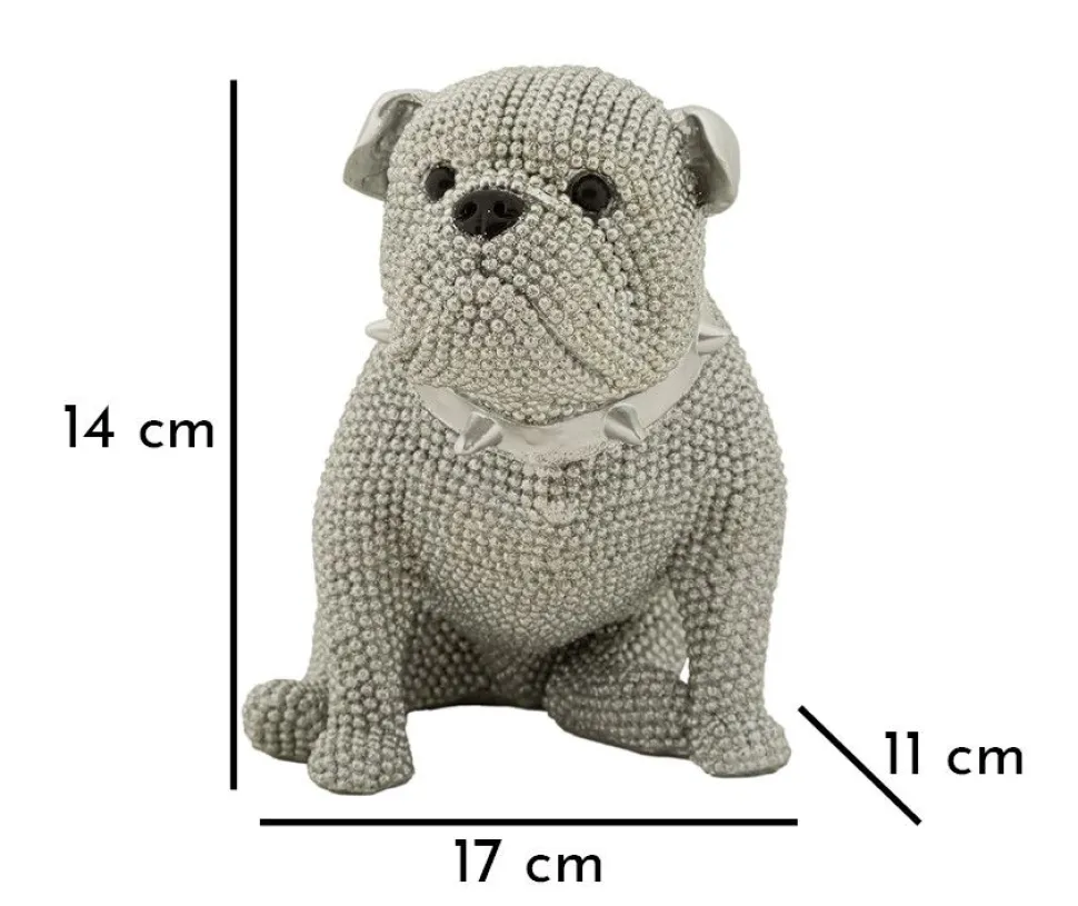 Statue Bouledogue assis Polyrésine Argent collier clous Argent