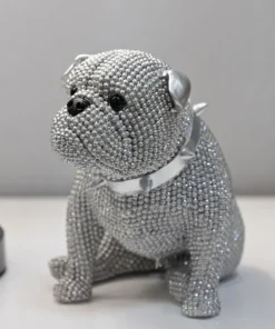 Statue Bouledogue assis Polyrésine Argent collier clous Argent