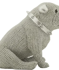 Statue Bouledogue assis Polyrésine Argent collier clous Argent