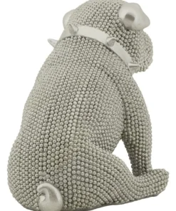 Statue Bouledogue assis Polyrésine Argent collier clous Argent