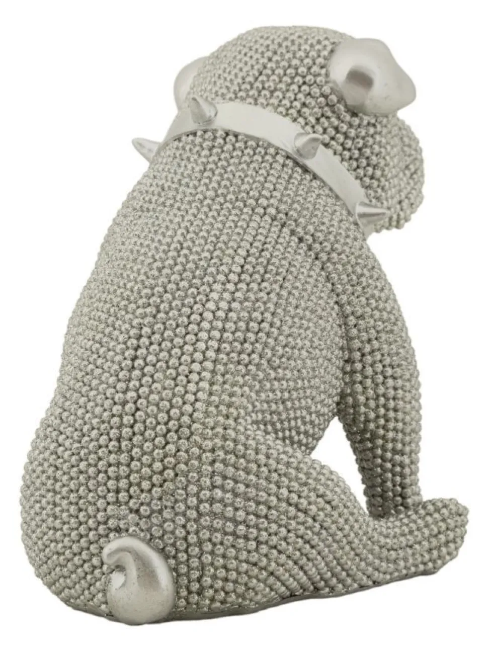 Statue Bouledogue assis Polyrésine Argent collier clous Argent