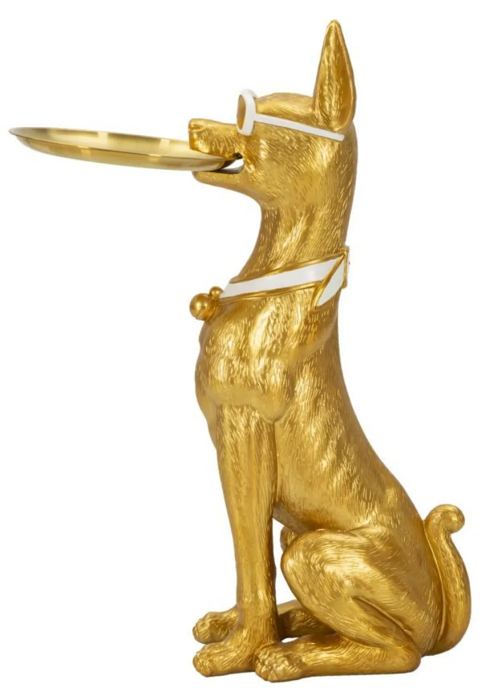 Statue chien pitbull dorée avec plateau