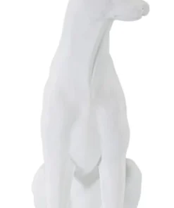 Statue de chien assis Blanc finition polyrésine couronne Dorée
