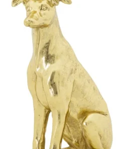 Statue de chien assis en polyrésine Or avec couronne