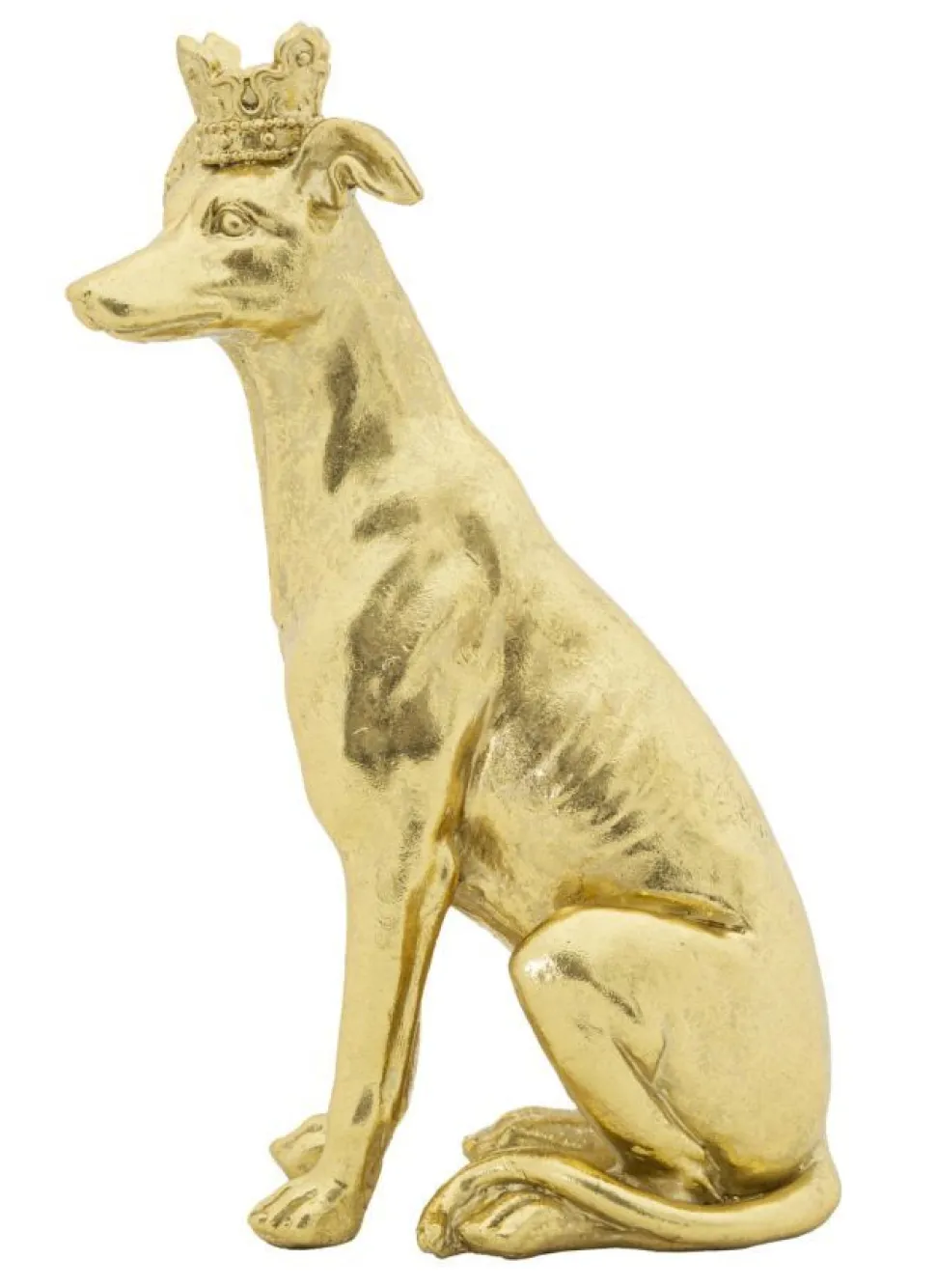Statue de chien assis en polyrésine Or avec couronne