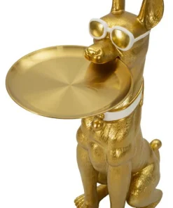 Statue de chien Pitbull dorée avec plateau métal