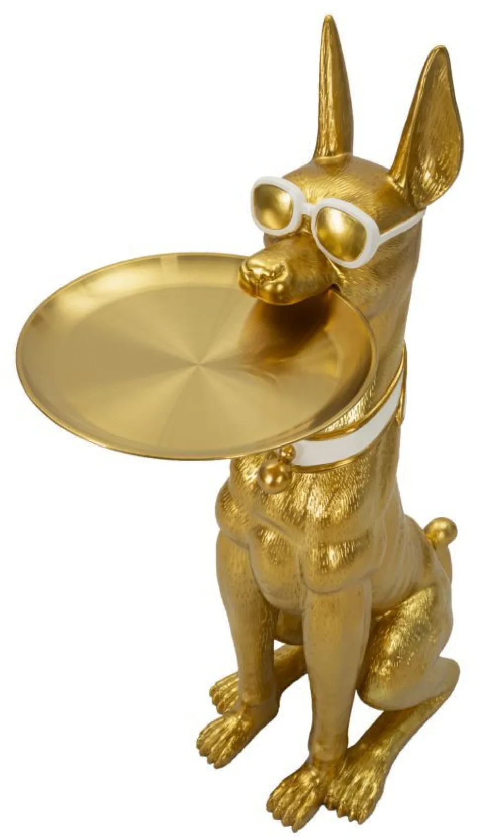 Statue de chien Pitbull dorée avec plateau métal