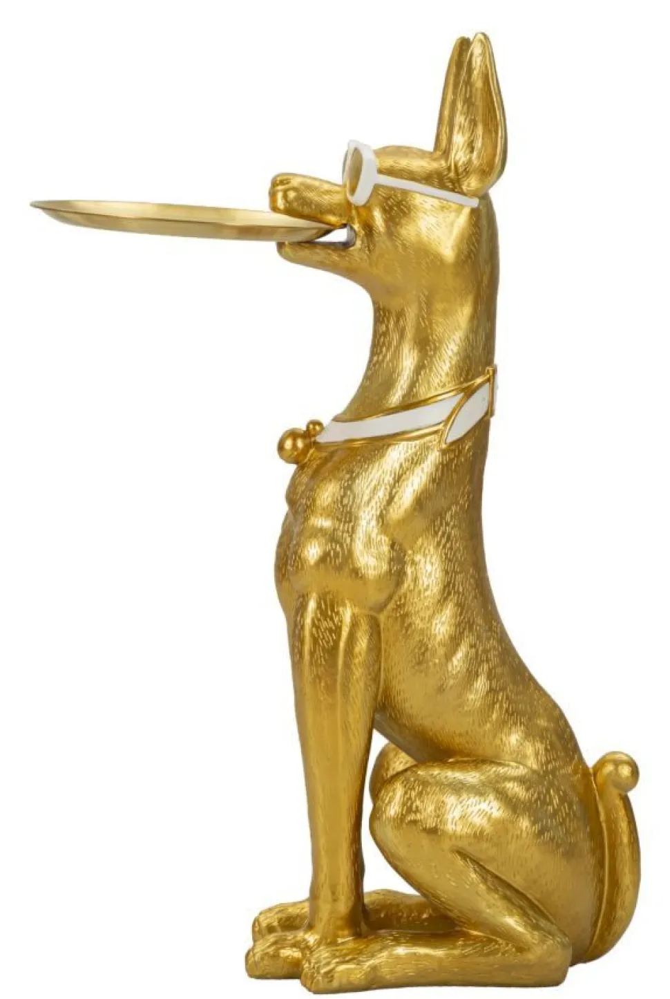 Statue de chien Pitbull dorée avec plateau métal