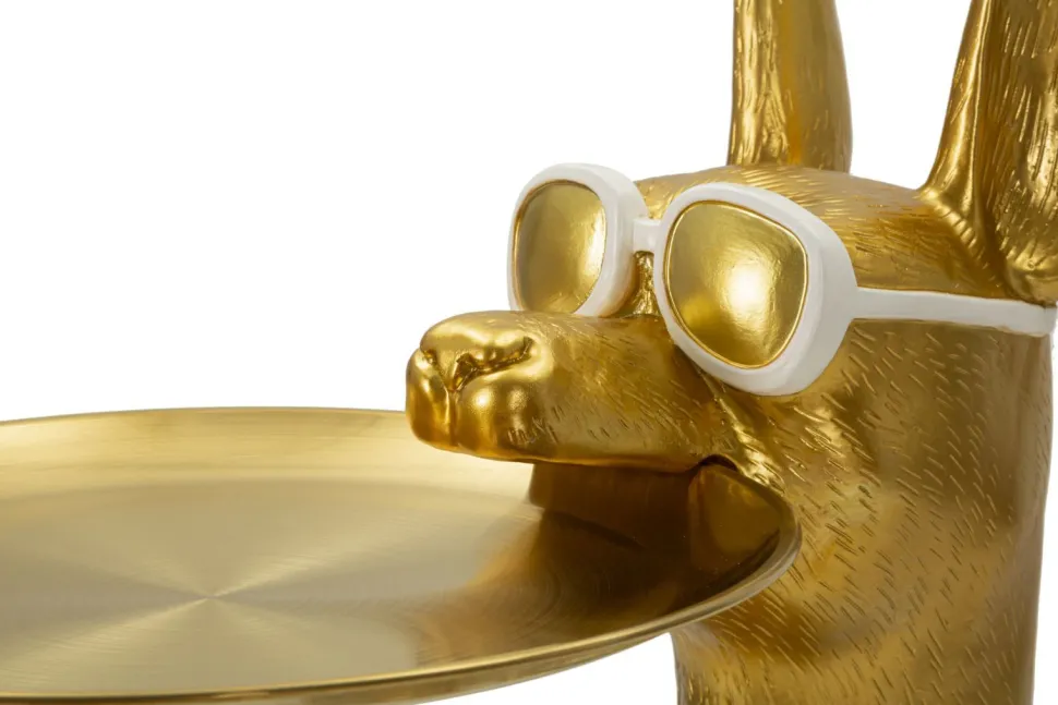 Statue de chien Pitbull dorée avec plateau métal