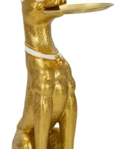 Statue de chien Pitbull dorée avec plateau métal