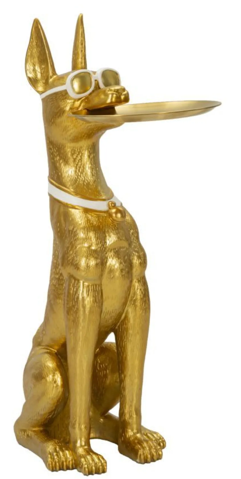 Statue de chien Pitbull dorée avec plateau métal