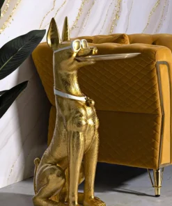 Statue de chien Pitbull dorée avec plateau métal
