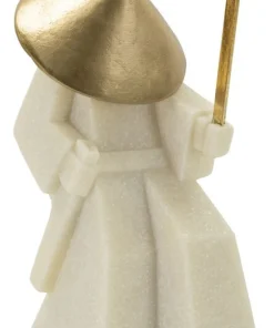 Statue de samouraï Quarzy Polyrésine et Métal Blanc Chapeau doré Épée