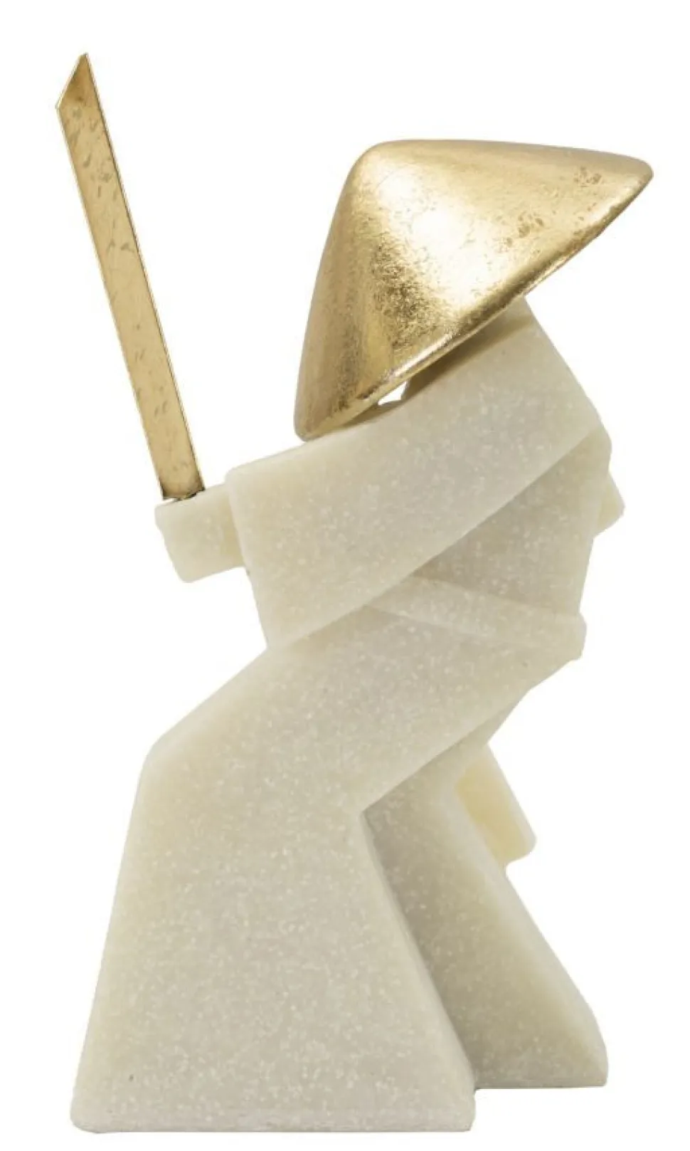 Statue de samouraï Quarzy Polyrésine et Métal Blanc Chapeau doré Épée